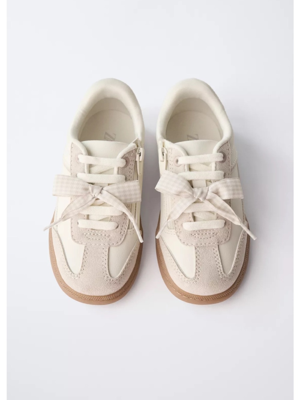 ZARA Kids Neutral Cream & Tan Lace-Up Sneakers w/zipper